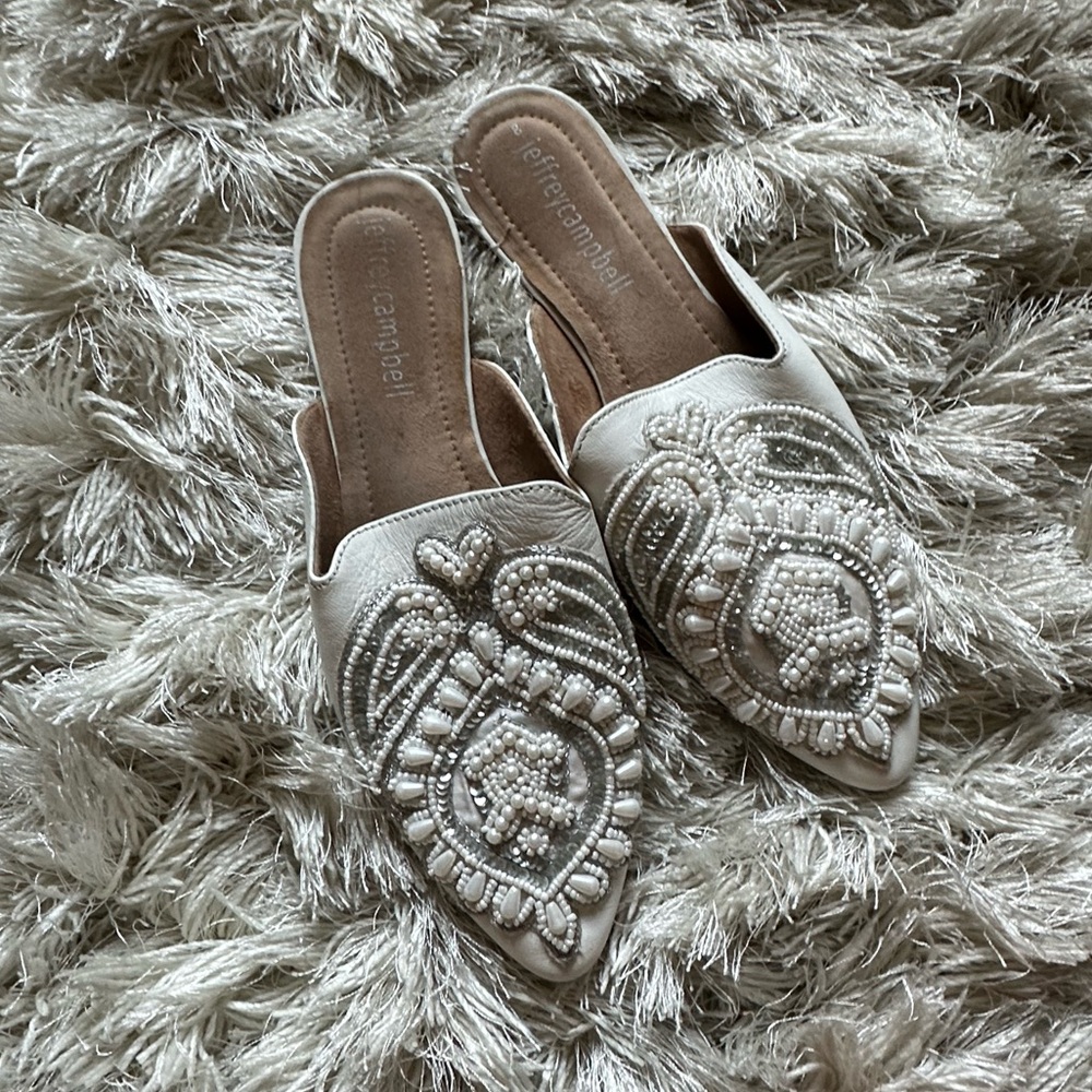 Jeffrey Campbell Mules - white and beaded